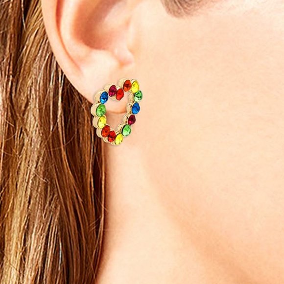 Betsey Johnson Rainbow Stone Heart Earrings - Picture 2 of 6
